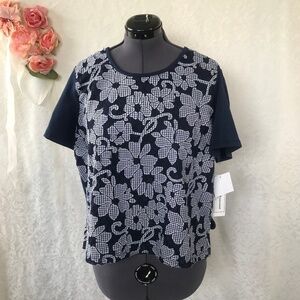 Alfred Dunner  Blue Checkered Floral Blouse. NWT